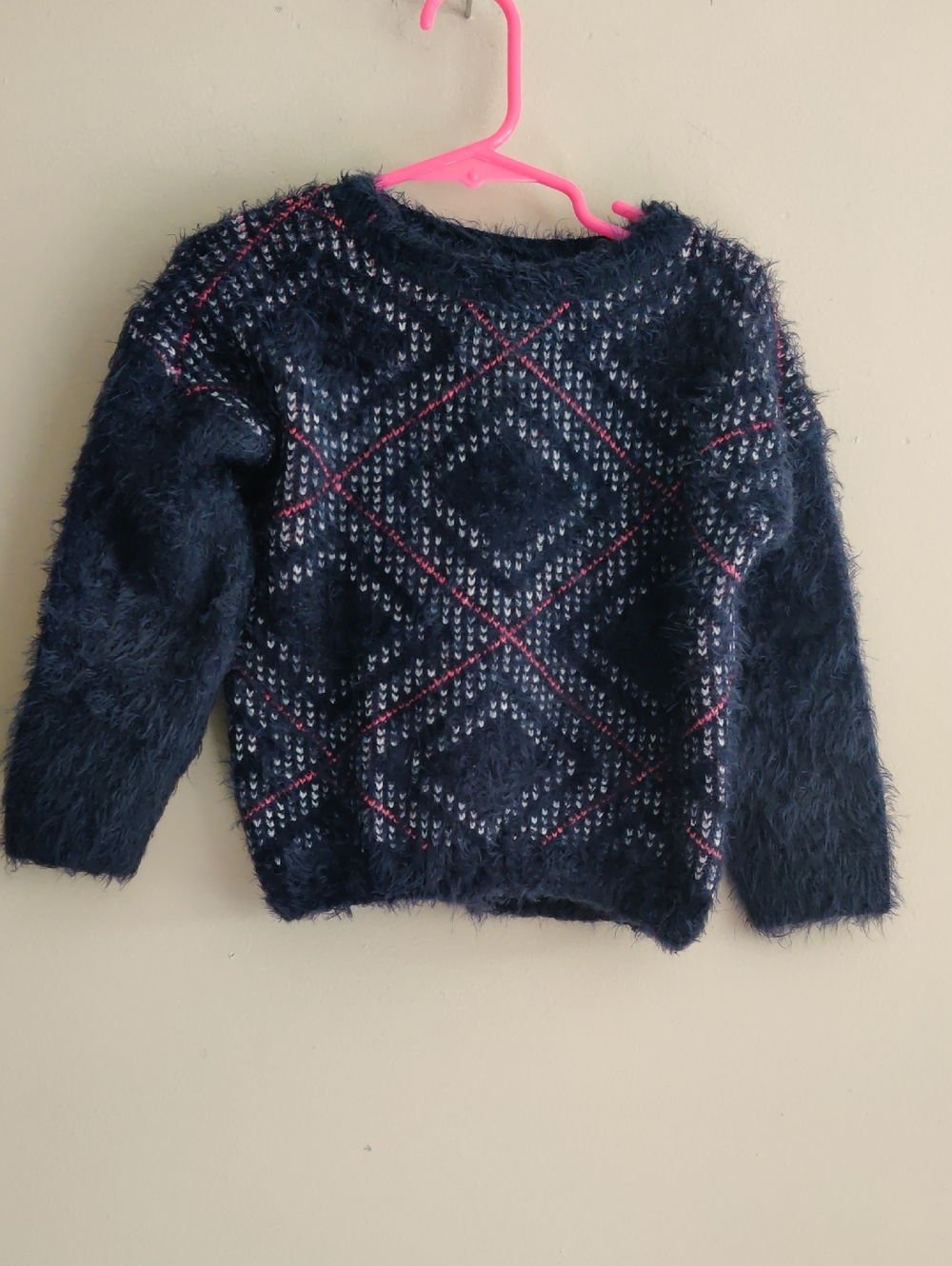 OshKosh B'gosh Navy Fuzzy Diamond-Pattern Sweater with Pink & White Size 3T